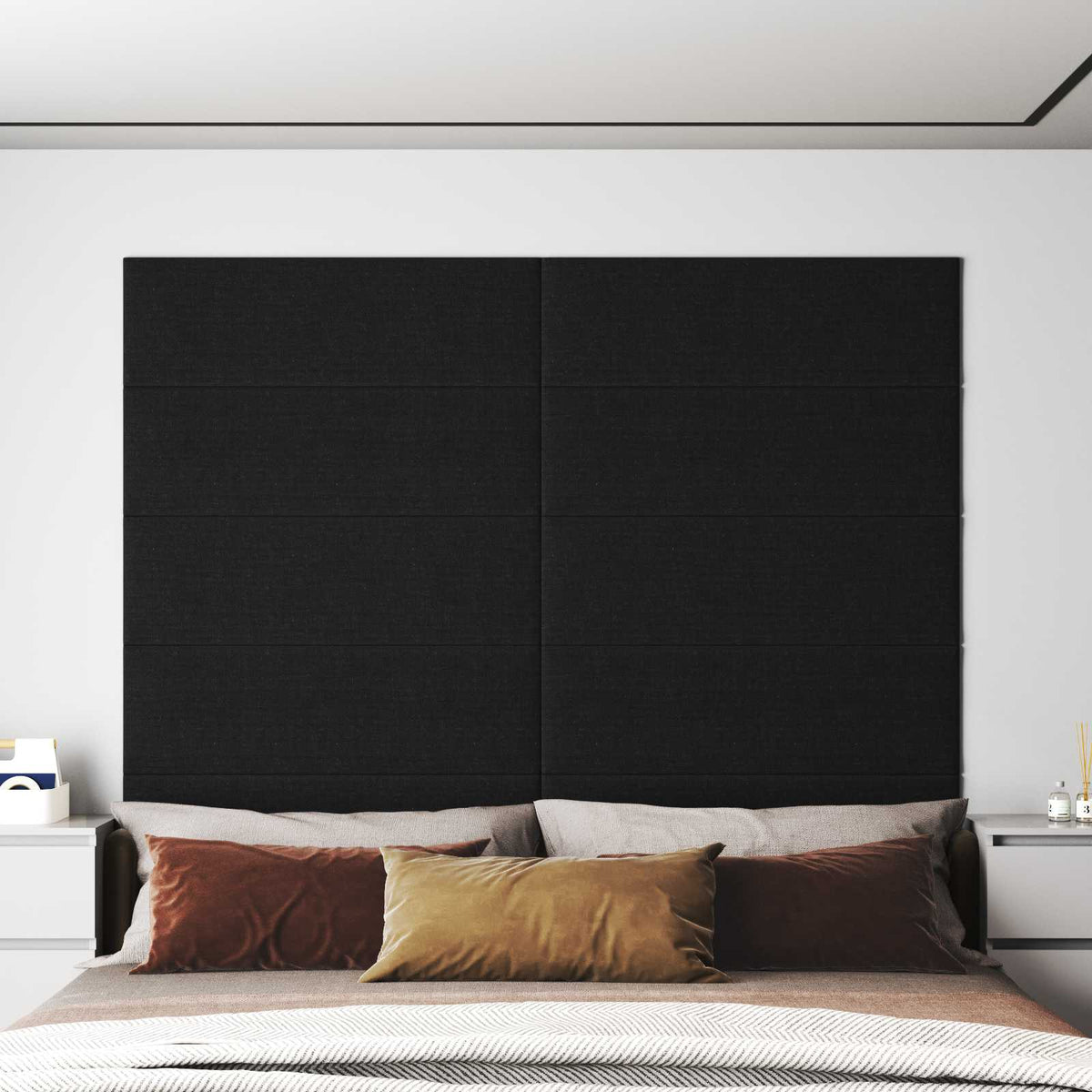 Väggsänggavel 12 st 90 x 30 cm Svart tyg