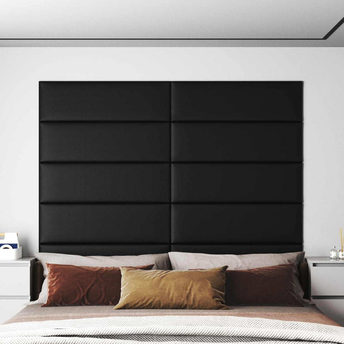 Väggsänggavel 12 st 90 x 30 cm Svart tyg