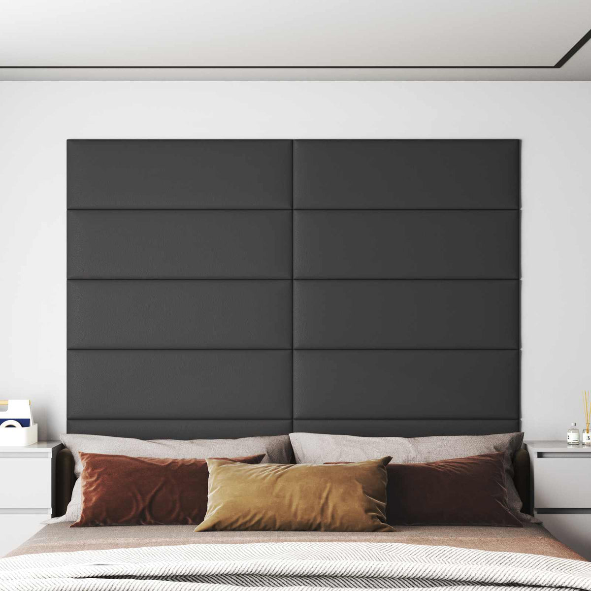 Väggsänggavel 12 st 90 x 30 cm Grå tyg