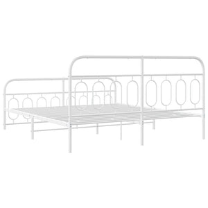 Sängram med huvudgavel och fotgavel vit metall 183x213 cm