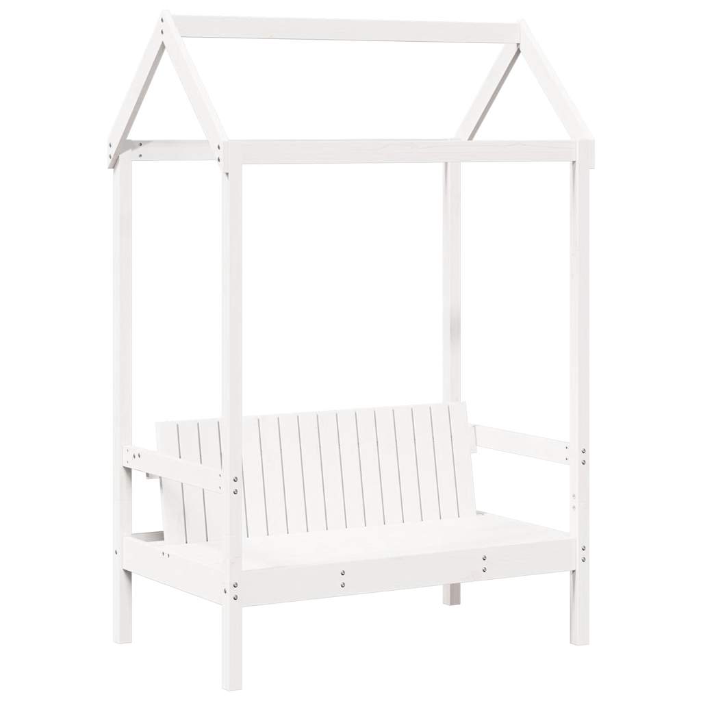 Bänk med tak vit 117,5x70x176,5 cm massiv furu