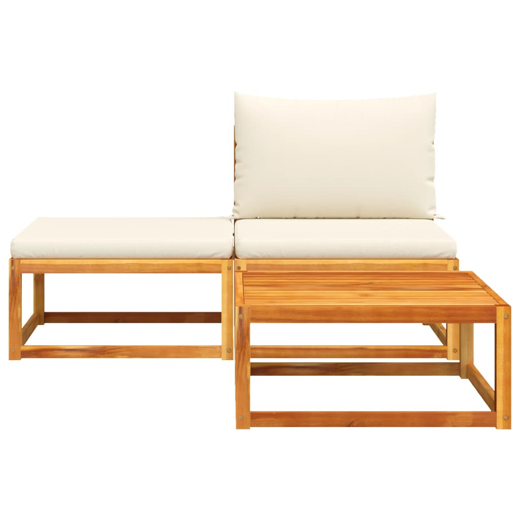 3-delad trädgårdssoffgrupp med kuddar trä akacia och rep