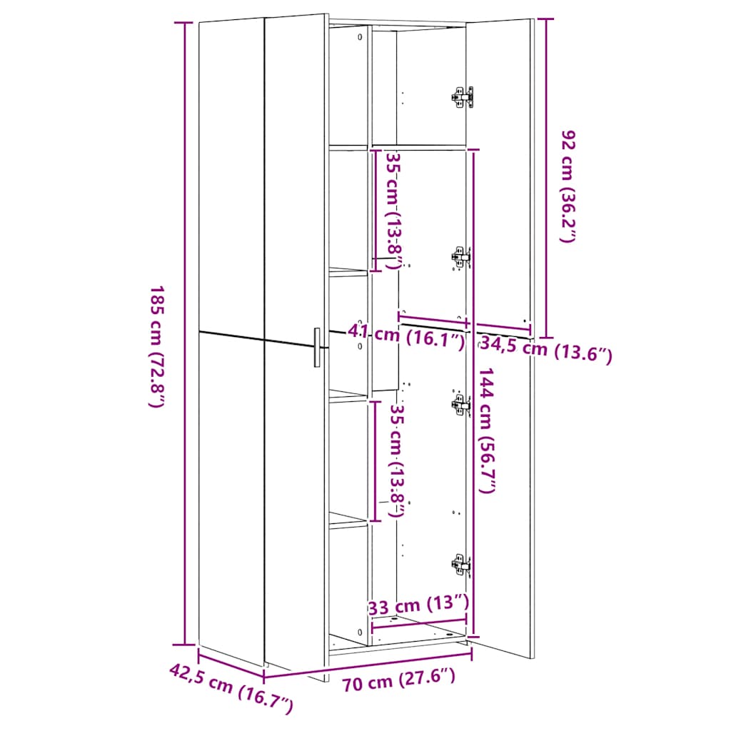 Högskåp vit 70x42,5x185 cm konstruerat trä