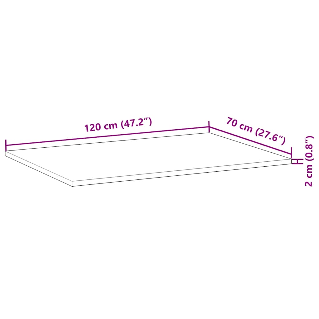 Bordsskiva rektangulär 120x70x2 cm massivt akaciaträ