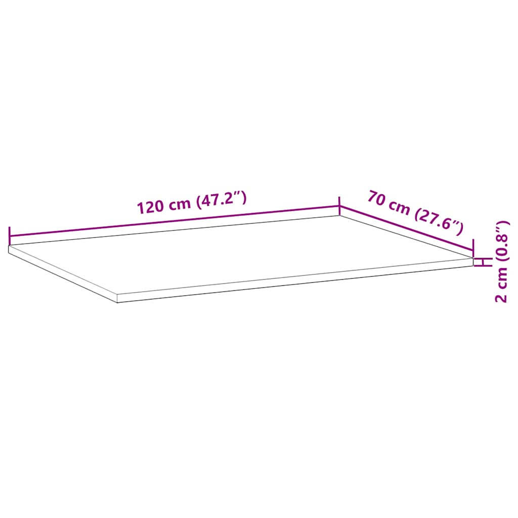 Bordsskiva rektangulär 120x70x2 cm massivt akaciaträ