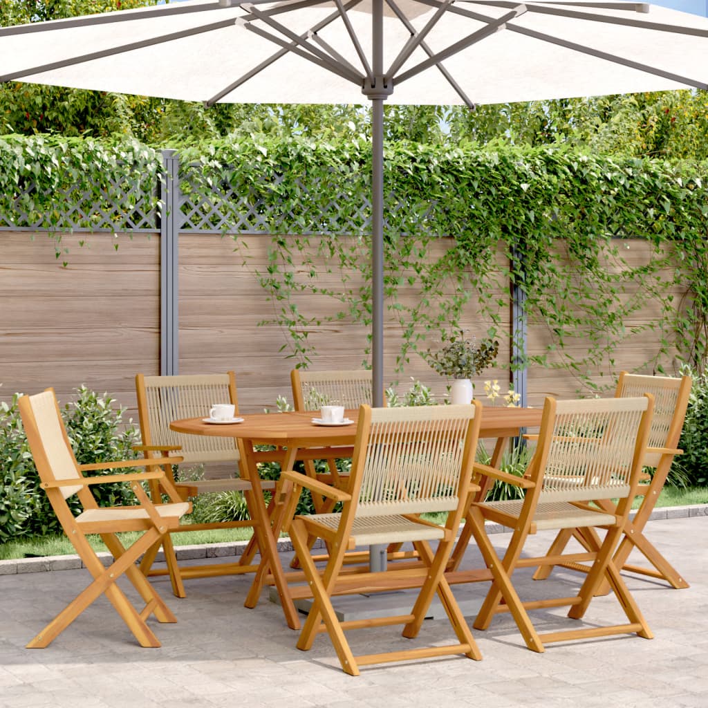 Matgrupp för trädgården 7delar beige polypropen och massivt trä