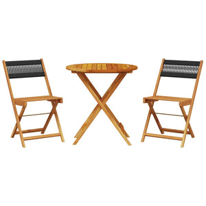 Caféset 3 delar svart polypropen och massivt trä