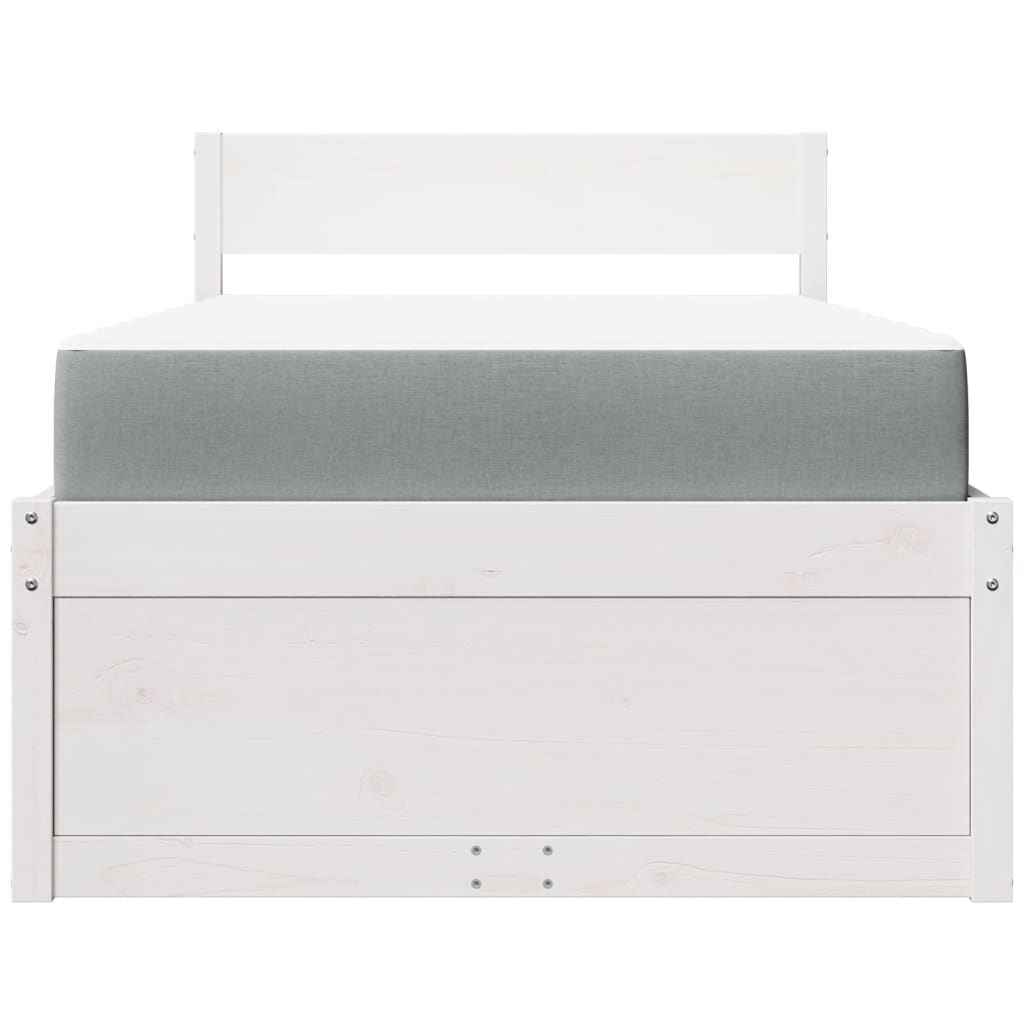 Sängram med lådor och madrass vit 100x200 cm massiv furu