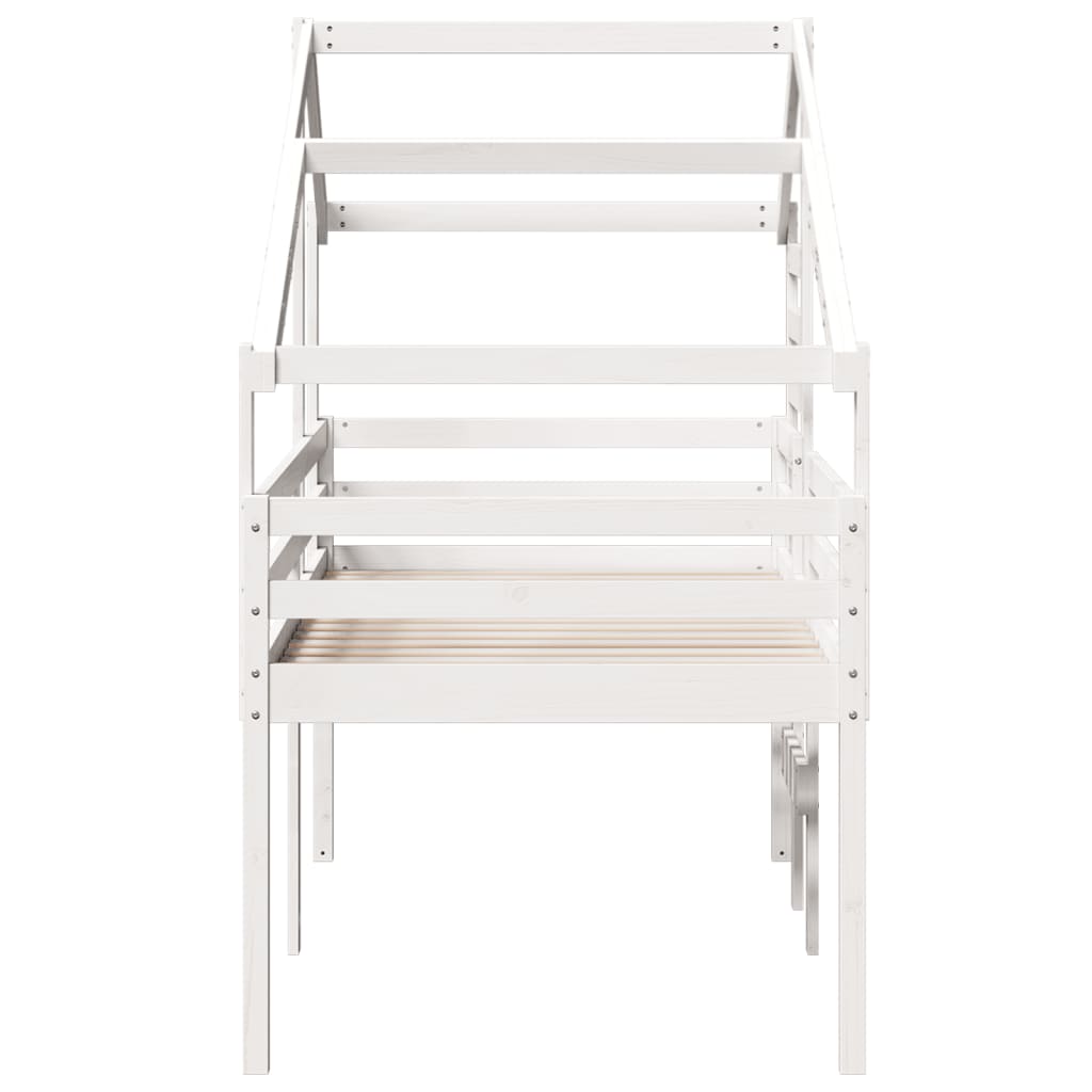 Hög säng med tak vit 90x200 cm massiv furu