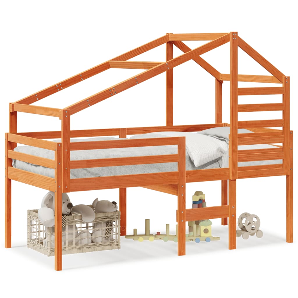 Hög säng med tak vaxad brun 90x190 cm massiv furu