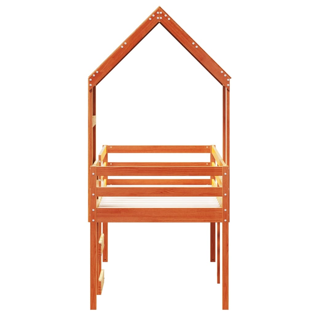 Hög säng med tak vaxad brun 90x190 cm massiv furu