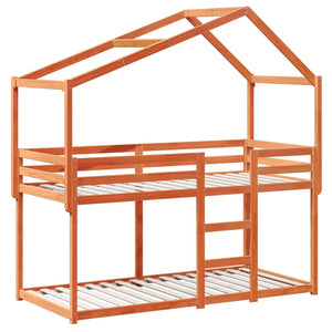 Våningssäng med tak vaxad brun 90x200 cm massiv furu