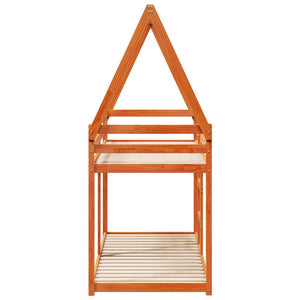 Våningssäng med tak vaxad brun 80x200 cm massiv furu