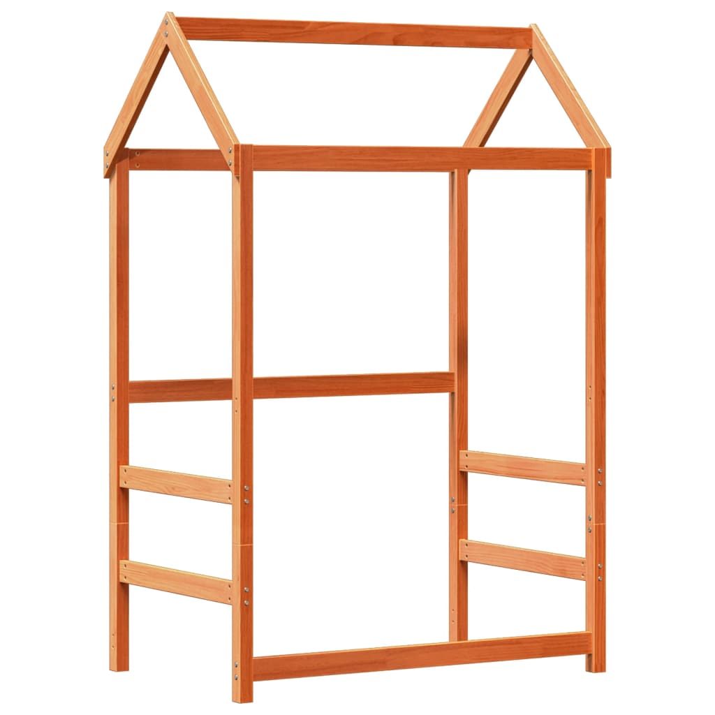 Sängram med bänk och tak vaxad brun 100x200 cm massiv furu