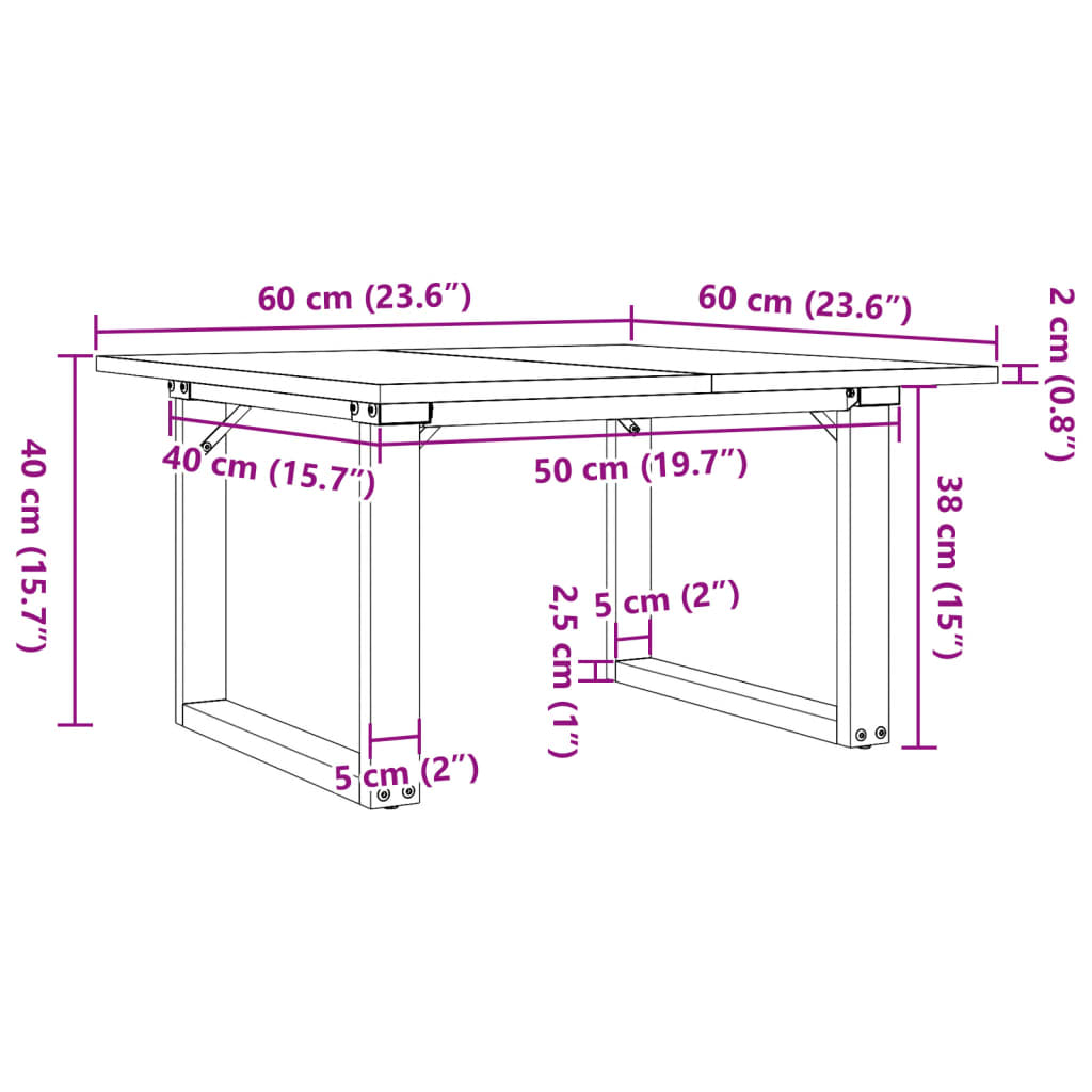 Soffbord O-ram 60x60x40 cm massiv furu och stål