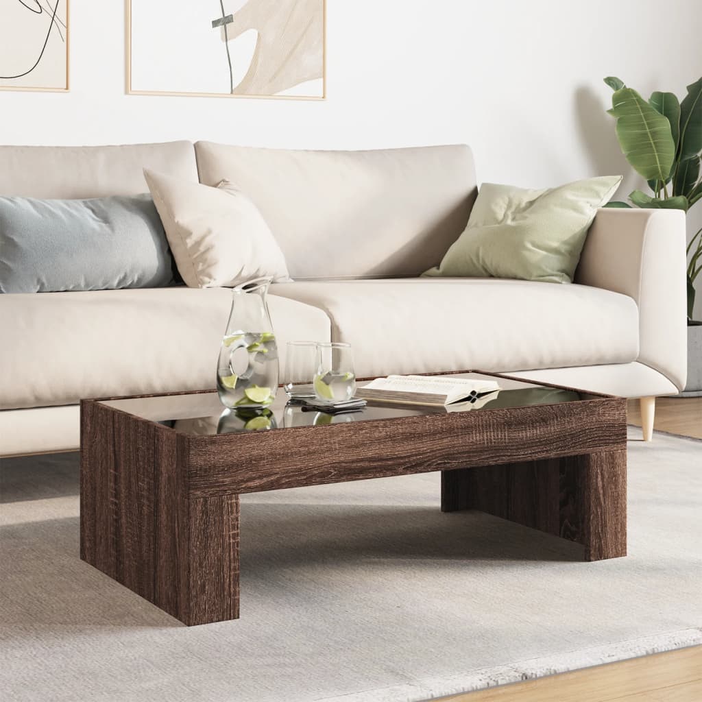 Soffbord med Infinity LEDs brun ek 90x50x30 cm