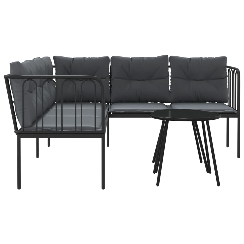 Trädgårdssoffa med dynor svart stål och textilen