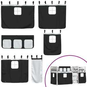 Loftsäng med gardiner vit&svart 75x190 cm massiv furu