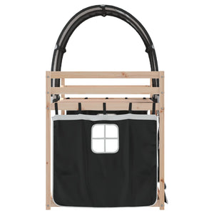 Loftsäng med gardiner vit&svart 80x200 cm massiv furu