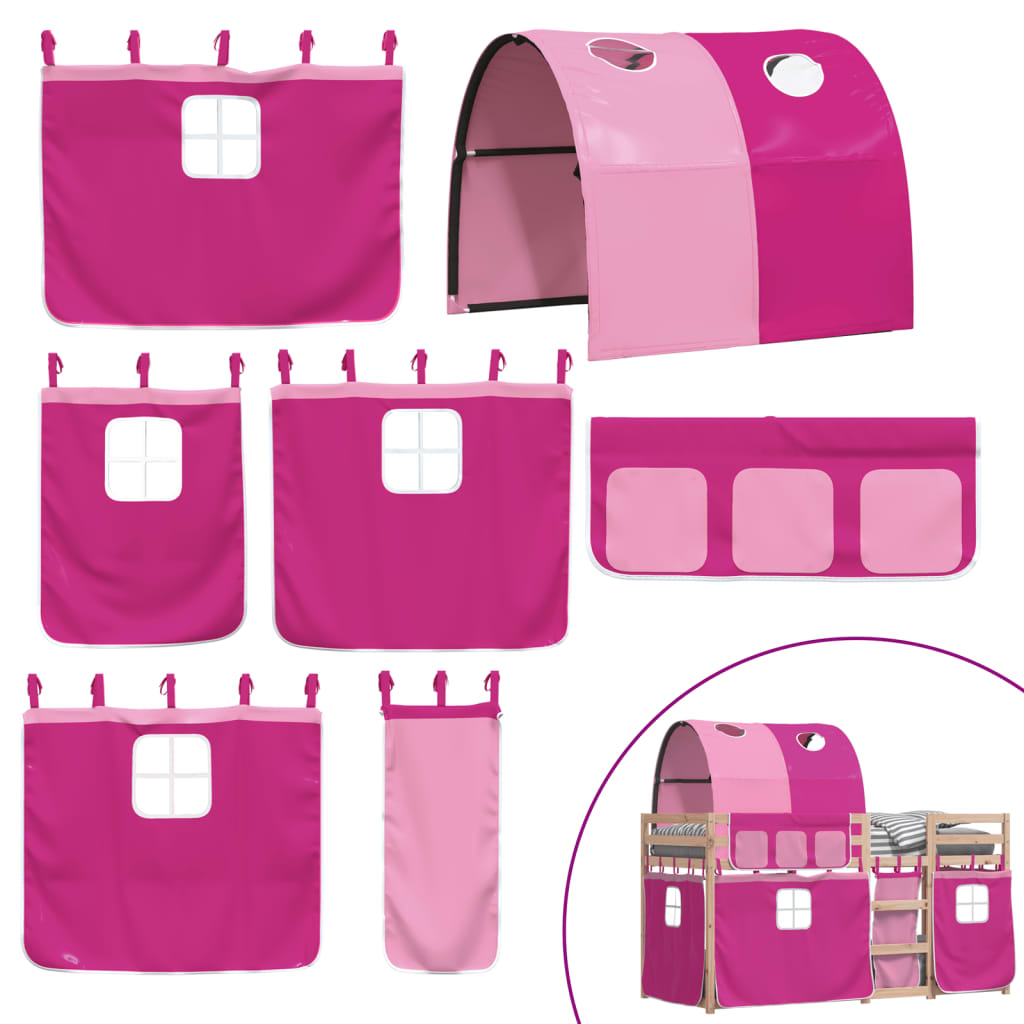 Loftsäng med rutschkana rosa 90x200 cm massiv furu