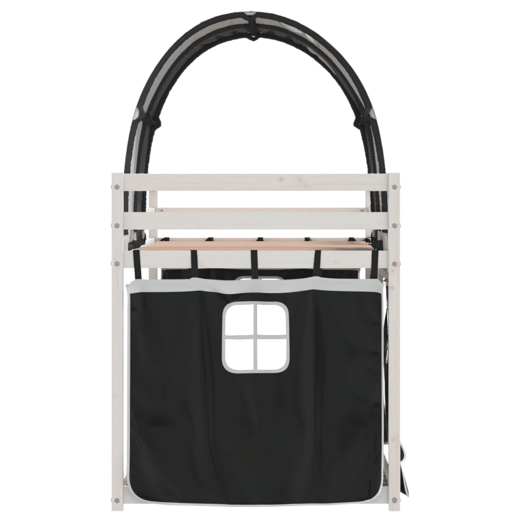 Loftsäng med gardiner vit&svart 90x200 cm massiv furu