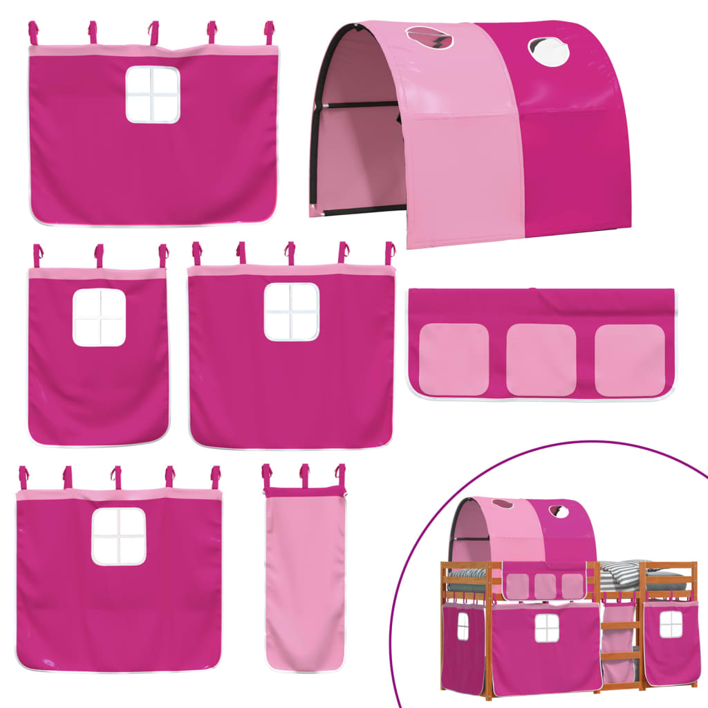 Loftsäng med rutschkana rosa 90x200 cm massiv furu