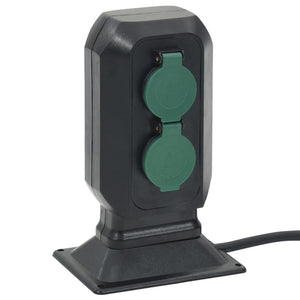 Utomhusuttag med spett 4-vägs svart&grönt 15,5x11x24 cm