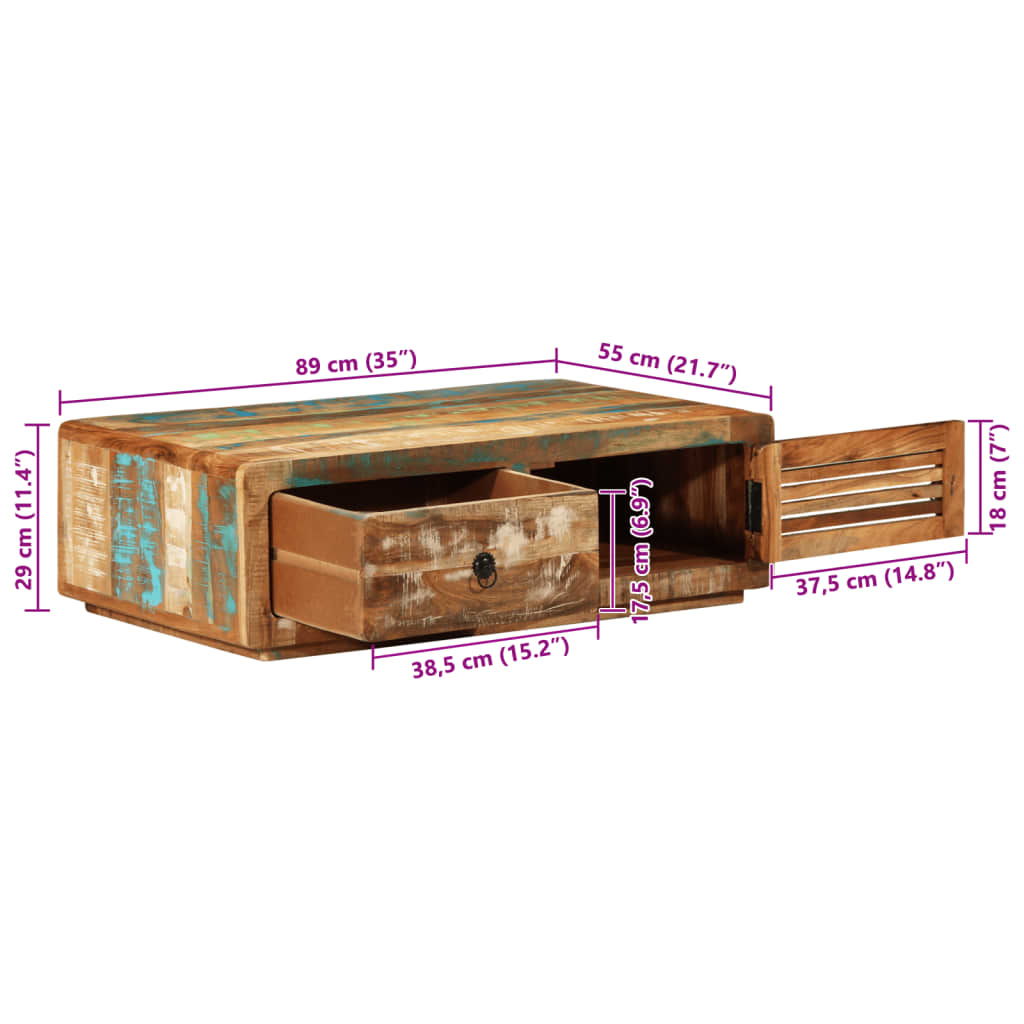 Soffbord 89x55x29 cm massivt återvunnet trä