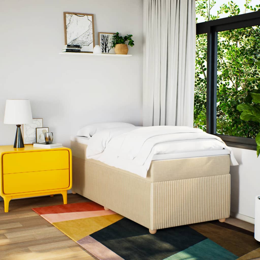 Ramsäng med madrass gräddvit 90x190 cm tyg