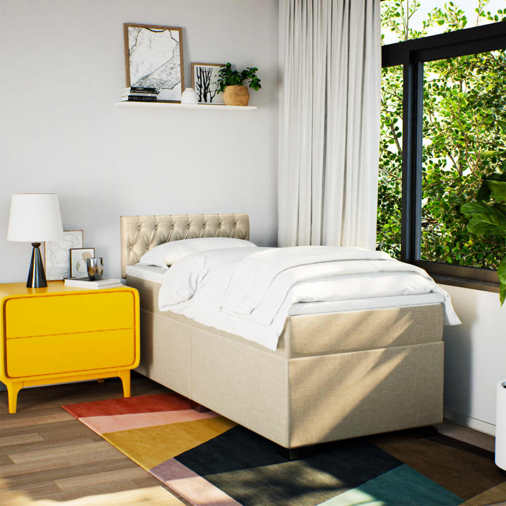 Ramsäng med madrass gräddvit 90x200 cm tyg