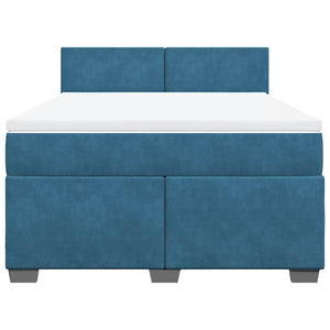 Ramsäng med madrass mörkblå 140x190 cm sammet