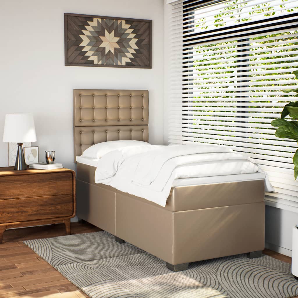 Ramsäng med bäddmadrass cappuccino 100x200 cm konstläder