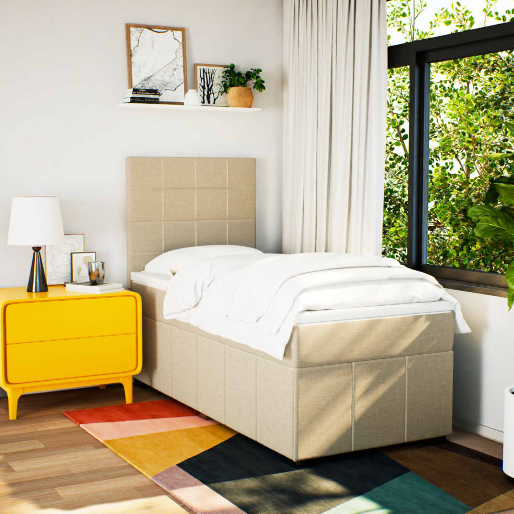 Ramsäng med madrass gräddvit 80x200 cm tyg