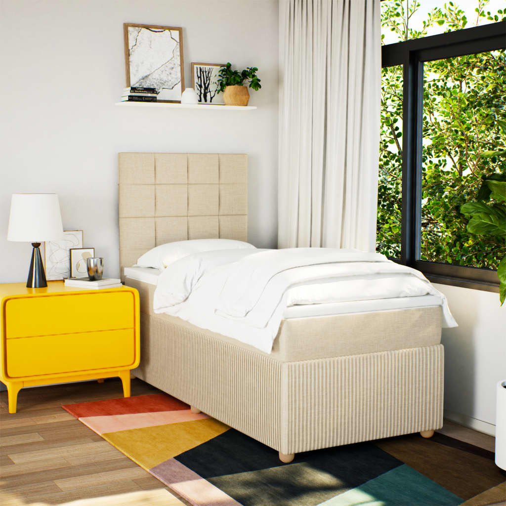 Ramsäng med madrass gräddvit 90x190 cm tyg