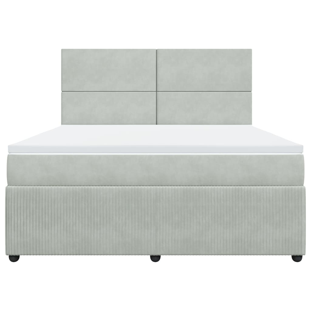 Ramsäng med madrass ljusgrå 180x200 cm sammet