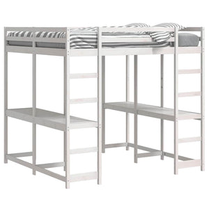 Våningssäng med skrivbord & stege vit 160x200 cm massiv furu