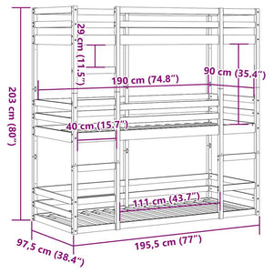 Våningssäng 3 våningar vit 90x190 cm massiv furu