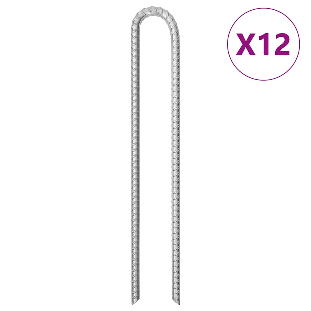 Tältpinnar 12 st U-formade 41,5 cm Ø13 mm galvaniserat stål