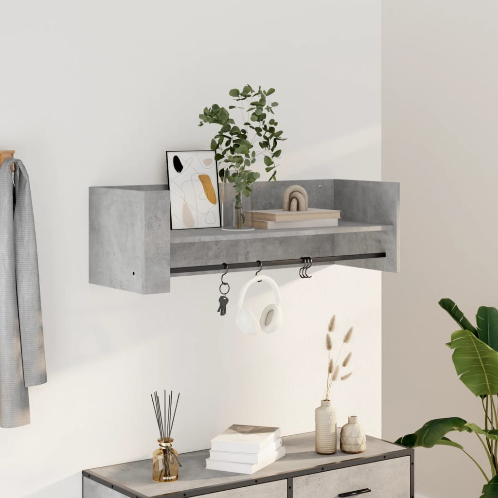 Vägghylla betonggrå 100x35x30,5 cm konstruerat trä