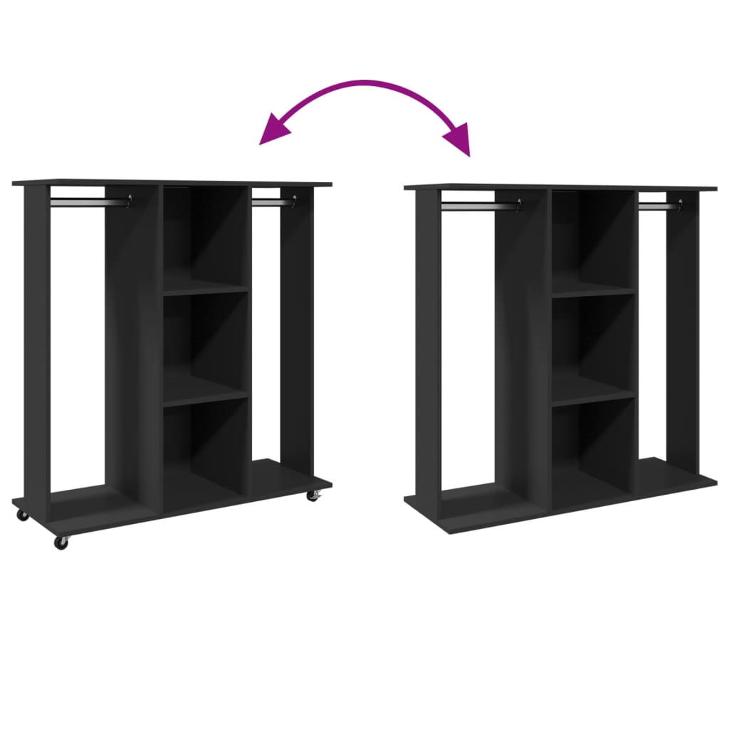 Garderob med hjul svart 102x38x110 cm konstruerat trä