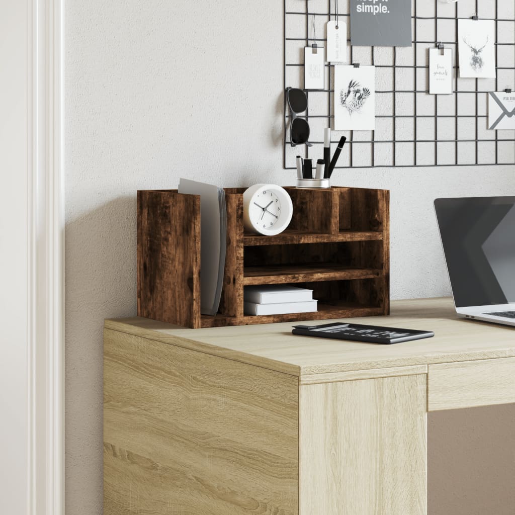 Skrivbordshyllor rökfärgad ek 44,5x24x25 cm konstruerat trä