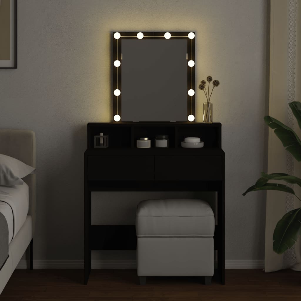 Sminkbord med LED svart 80x41x144,5 cm