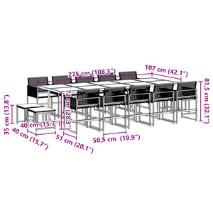 Matgrupp för trädgården med dynor 15 delar svart konstrotting