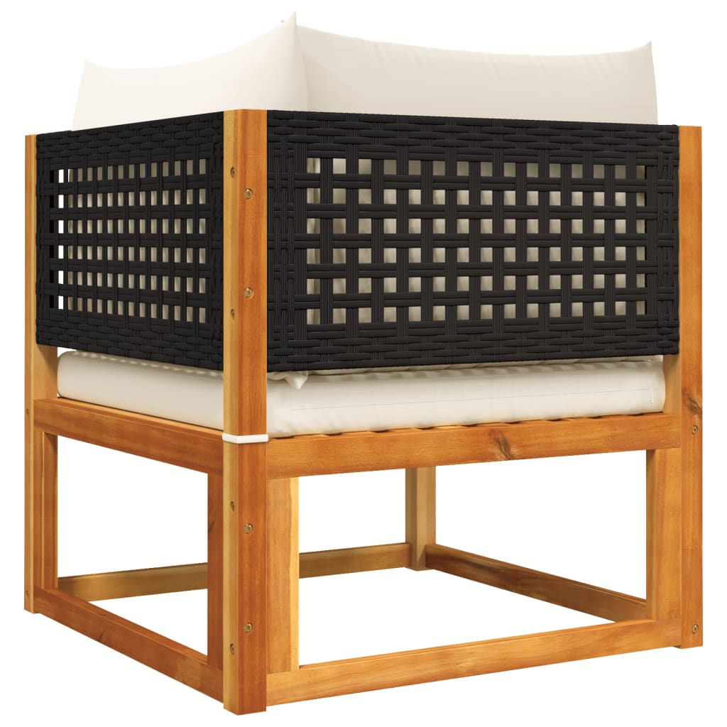 7-delad trädgårdssoffgrupp med kuddar trä akacia och rotting