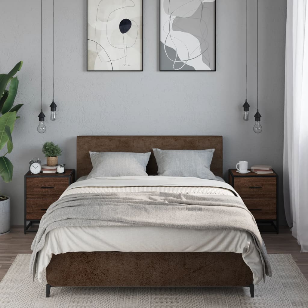 Sängbord 2 st brun ek 40x31x50 cm konstruerat trä