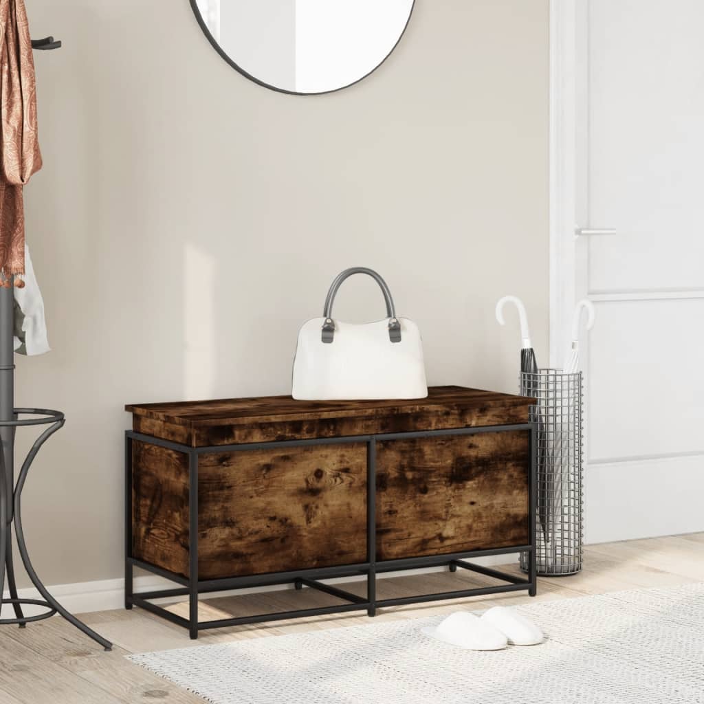 Förvaringslåda lock rökfärgad ek 100x40x51,5 cm konstruerat trä