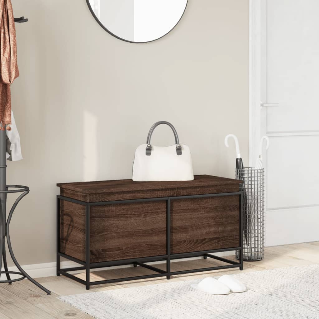 Förvaringslåda med lock brun ek 100x40x51,5 cm konstruerat trä