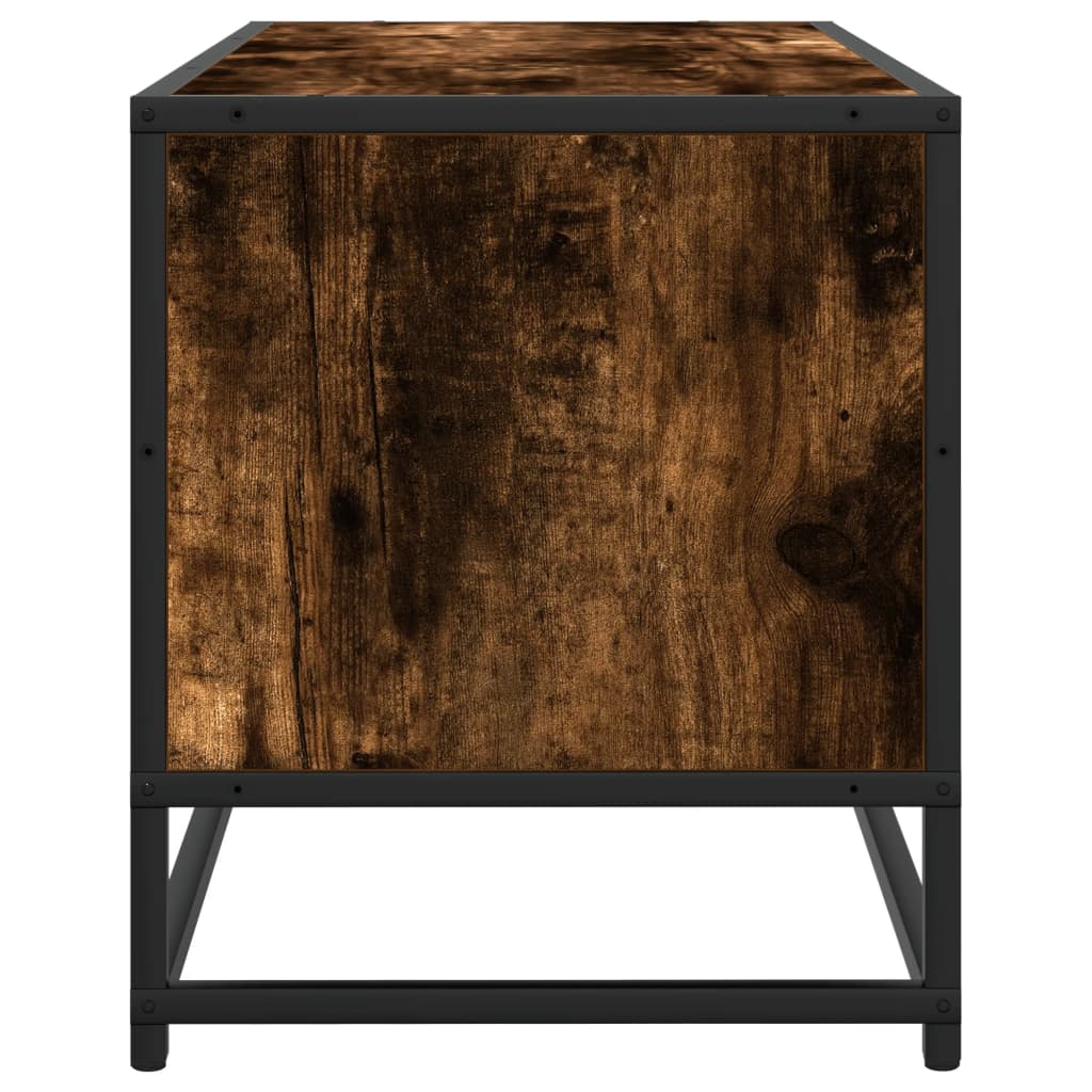 Tv-bänk rökfärgad ek 80x34,5x40 cm konstruerat trä och metall