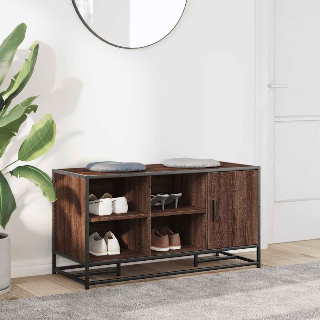 Skobänk brun ek 100x40x53,5 cm konstruerat trä och metall