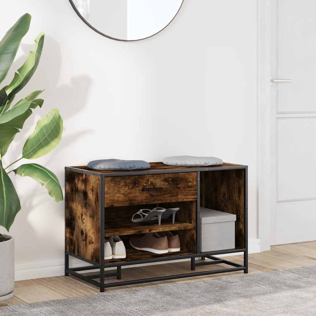 Skobänk rökfärgad ek 80x40x53,5 cm konstruerat trä och metall